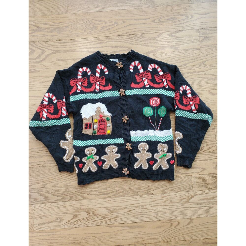 Sweater Loft Womens L Christmas Sweater Vintage Gingerbread House Candy Cane